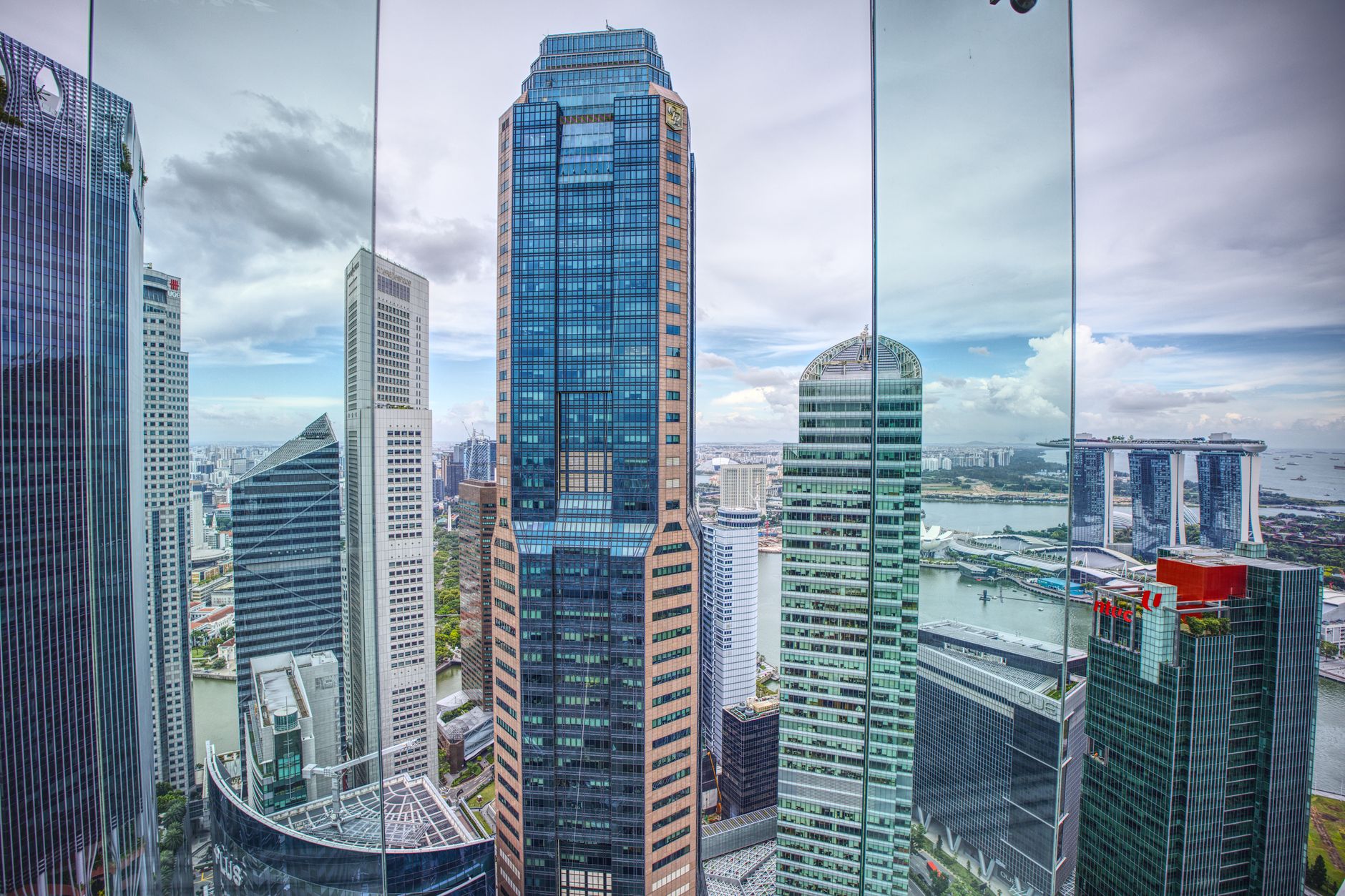 Singapore business center skyline and maritime port view